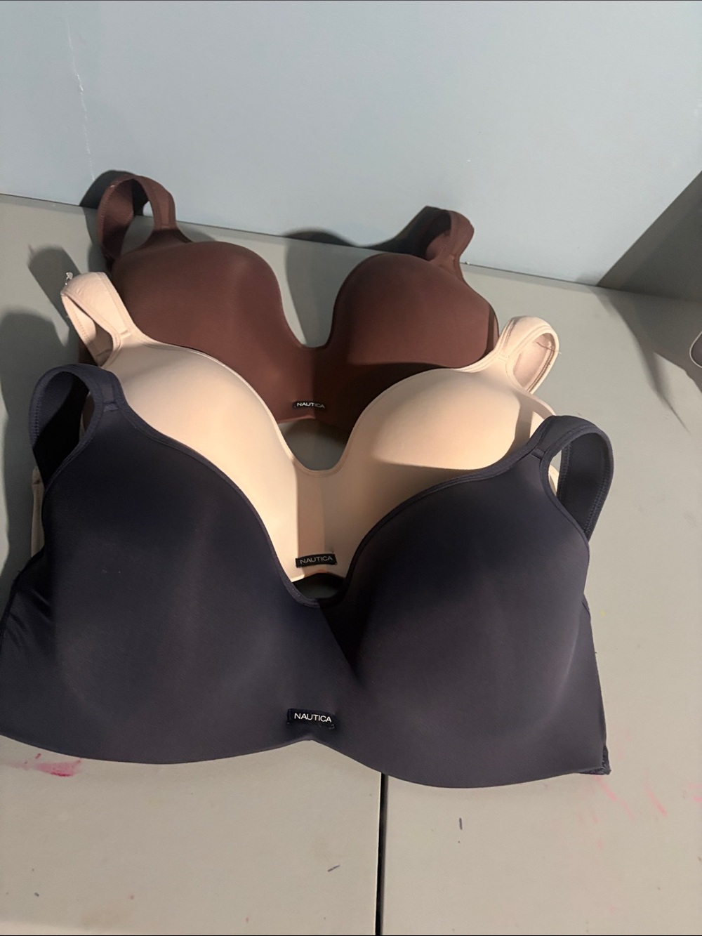 Nautica 3-Pack Seamless T-Shirt Bras in Navy, Beige, Brown